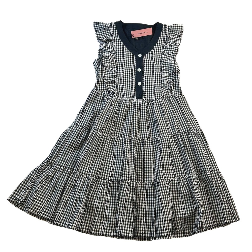 BCBG Girls Black White Gingham Tiered Ruffle Dress NWT Size 12